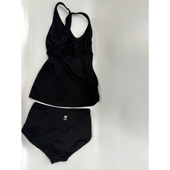 TYR Swimwear Womens Black Stretch Solid Twisted Bra Tankini Top & Bottoms Size 8 - Picture 5 of 9